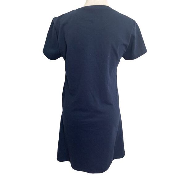 Zara T-shirt Dress Navy size M Short Sleeve Asymmetrical Lines - Picture 7 of 9